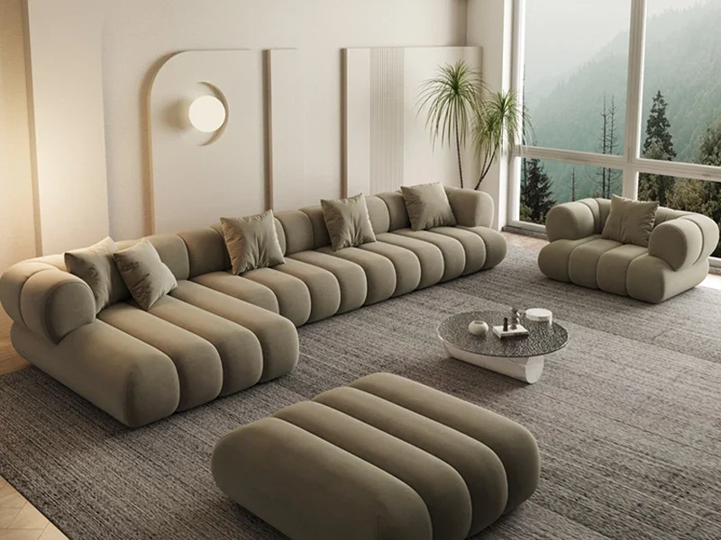 Luxury Design L-shape Sofa With Modern Lining Strips Cushion theme.