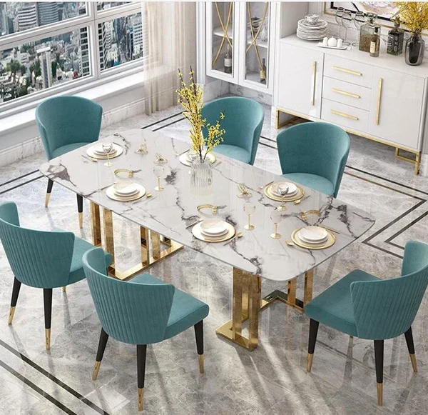 Luxury Marble Top Dining Table With Latest Modern Chairs theme.