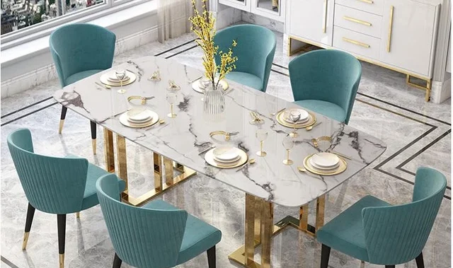 Luxury Marble Top Dining Table With Latest Modern Chairs theme.