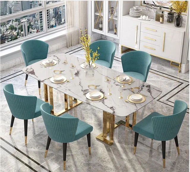 Luxury Marble Top Dining Table With Latest Modern Chairs theme.