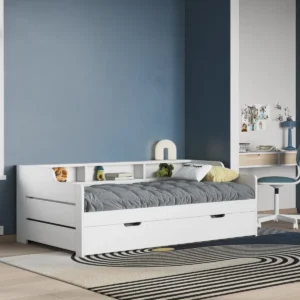 Beautiful Single Twin Bed With Storage & Side Board Shelf theme.