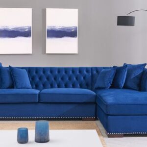 Beautiful Royal Blue Right Corner Sofa with Tufted Back Cushion.
