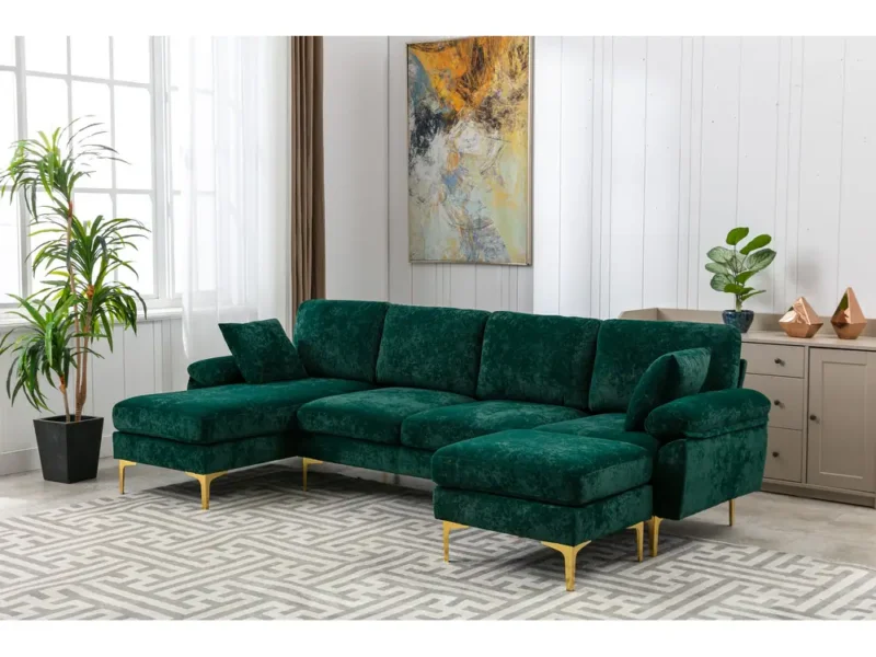 U-shape Sofa With Beautiful Texture Green Color Scheme & theme