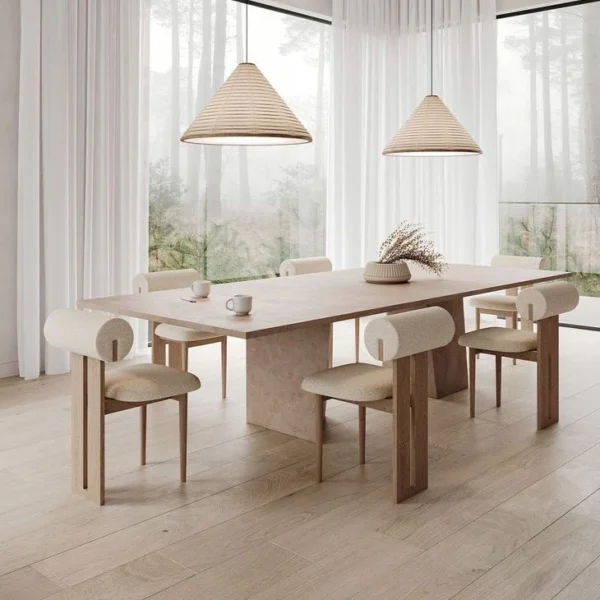 Latest Design Dining Table With Modern Elegant Wooden Chairs.