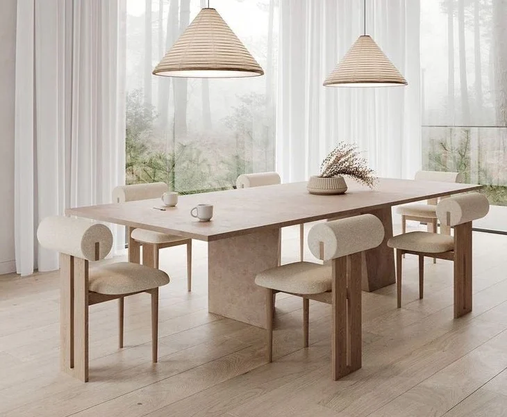 Latest Design Dining Table With Modern Elegant Wooden Chairs.