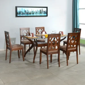 Wooden Dining Table With Mirror Top & Beautiful Wooden Chairs.