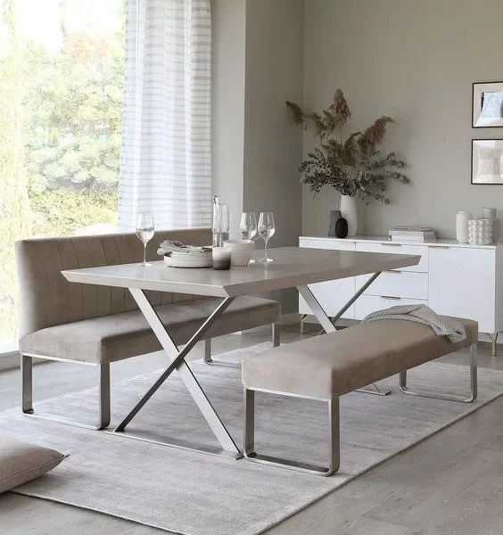 Elegant Design Dining Table With Metal Base & Beautiful PVC Top.