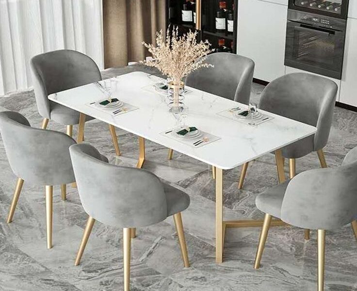 Modern Design Dining With Metal Golden Based With Acrylic Top.