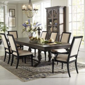 Wooden Polish Classic Dining Table With Elegant Chairs Design.