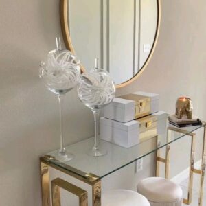 Steel Base Console With Glass Top Beautiful Round Mirror Frame.
