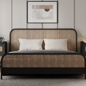Beautiful Classy Rattan Bed With Elegant theme Side Table Work.