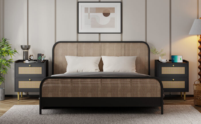 Beautiful Classy Rattan Bed With Elegant theme Side Table Work.