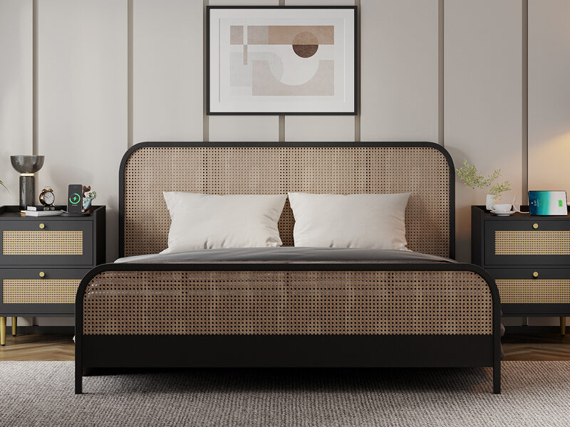 Beautiful Classy Rattan Bed With Elegant theme Side Table Work.