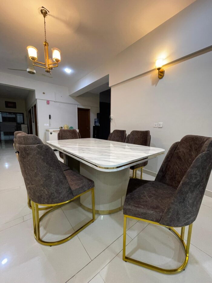 Latest Elegant Dining table With Classy Chairs & Marble Top theme